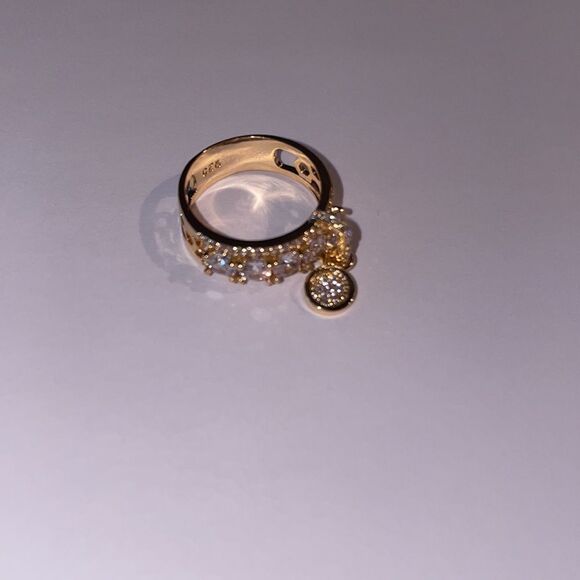 18K YELLOW PLATED OVER STERLING SILVER DIAMOND CHARM RING - Picture 2 of 6
